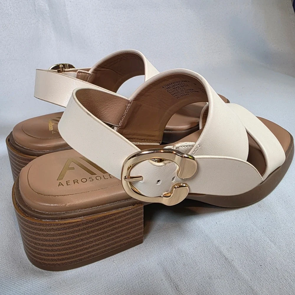 Aerosoles Dove Cream Block Heel Slingback Sandal Womens 8  Neutral Quiet Luxury